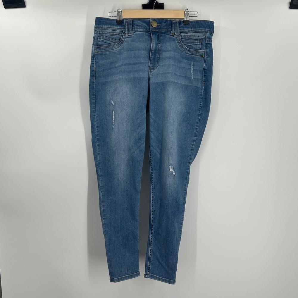 Democracy Ab Solution Skinny Ankle Jeans Womens 12 Blue Distressed Medium Wash